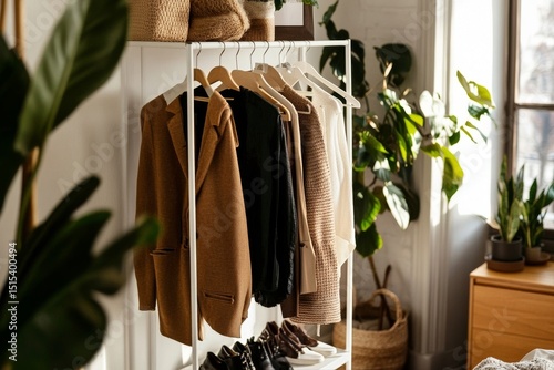 Stylish Indoor Space With Clothing Rack and Lush Greenery Created for a Cozy ...