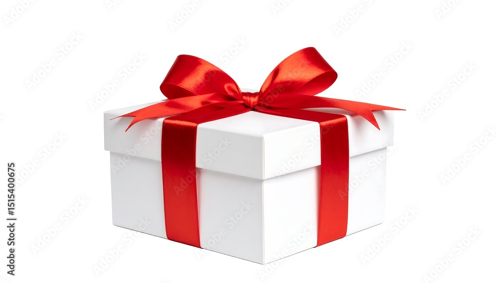 White gift box with red ribbon bow. White gift box with red ribbon bow.