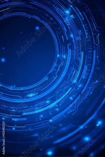 Blue Digital Circle on a Circuit Background With Glowing Elements in an Abstr...