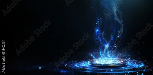 Mystical Blue Energy Swirl in a Dark Backdrop During an Evening Digital Art D...
