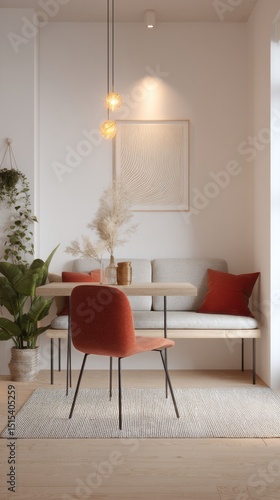 Cozy Dining Area With Modern Furnishings and Natural Light in a Stylish Inter...