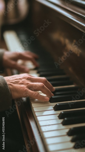 Hands Gracefully Playing Piano Keys in a Softly Lit Room