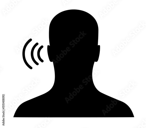 Silhouette of a Person Actively Listening, Sound Waves Near Ear. Hearing, Communication, Attention, Active Listening, Audio Perception, Mental Focus, Customer Support Concept

