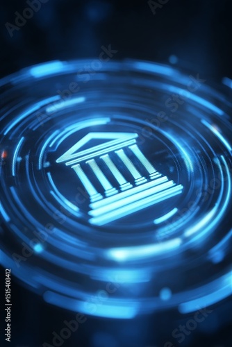 Symbol of a Digital Bank Represented in Blue With Circular Data Patterns in t...