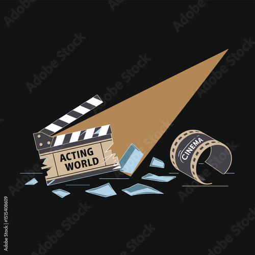 vector icons for cinema, Director's Chair , theatrical roles, video tape, cinema shattered spotlight, Theater Ticket
