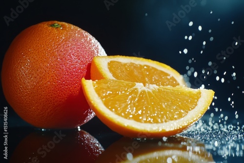 Fresh Orange Halves With Water Droplets Creating a Refreshing Atmosphere in a...