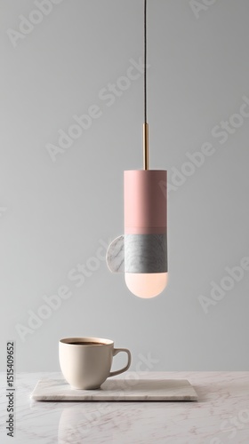 Modern Pendant Light Hanging Above a Minimalist Coffee Cup on a Marble Table ...