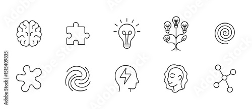 Brainstorming & idea line icon set - creative, problem-solving, innovation symbols