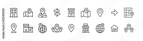 Map & location line icon set - outline, navigation & direction symbols
