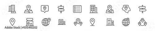 Navigation & map line icon set - flat, gps, travel & location symbols