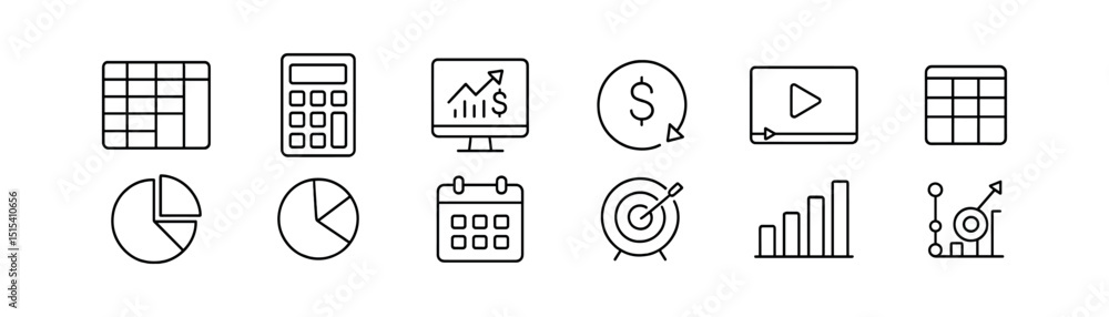 Finance icon set - outline style for business, accounting, and investment needs Finance icon set - outline style for business, accounting, and investment needs