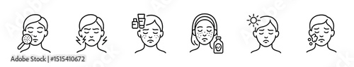Beauty care linear icon set - skincare, wellness, treatment, facial symbols