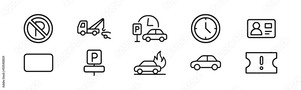 Naklejka premium Parking restriction line icon set - outline style, traffic and vehicle symbols