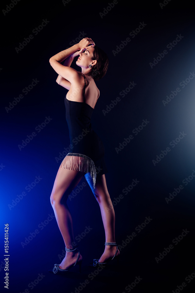 Φωτογραφία Full length photo of charming shiny lady wear seductive look enjoy ballroom danc
