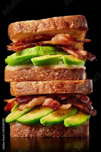 Delicious Bacon and Avocado Sandwich Stacked High for an Appetizing Lunch