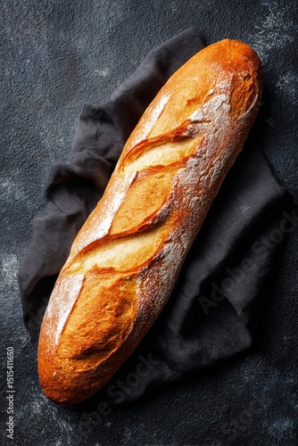 Freshly Baked Artisan Bread on a Dark Cloth Backdrop Showcasing Its Crusty Te...