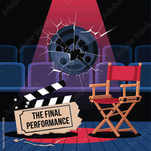 vector icons for cinema, Director's Chair , theatrical roles, video tape, cinema shattered spotlight, Theater Ticket
