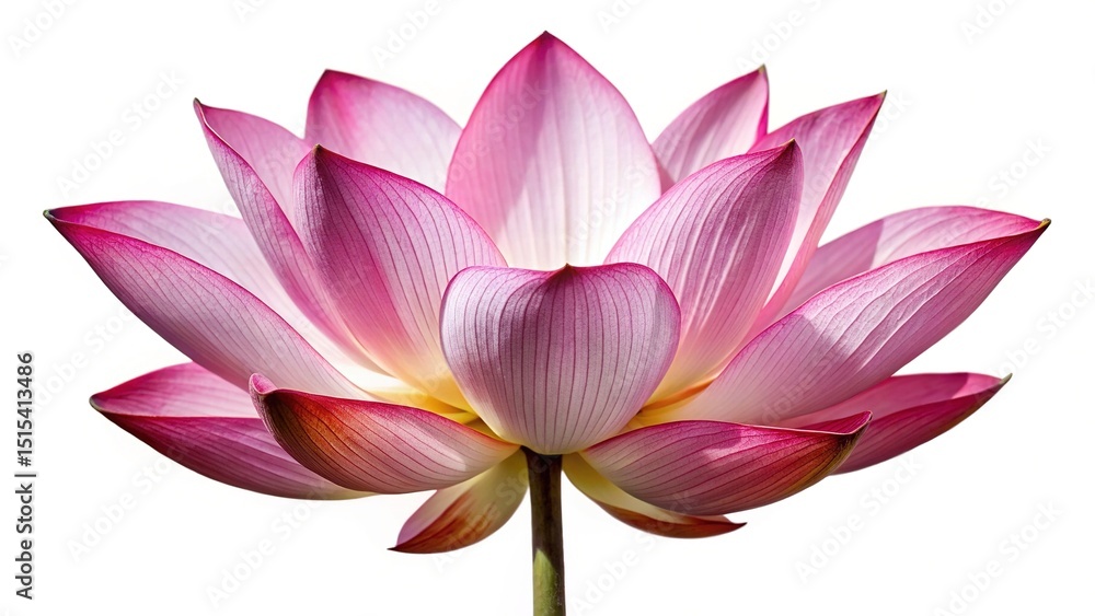 Fototapeta premium Beautiful pink lotus flower in full bloom against a pristine white backdrop