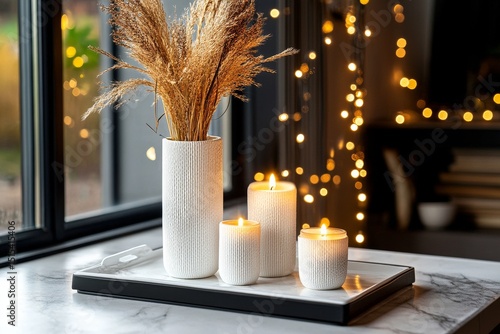 Cozy Indoor Decor With Candles and Dried Flowers for a Warm Evening Ambiance