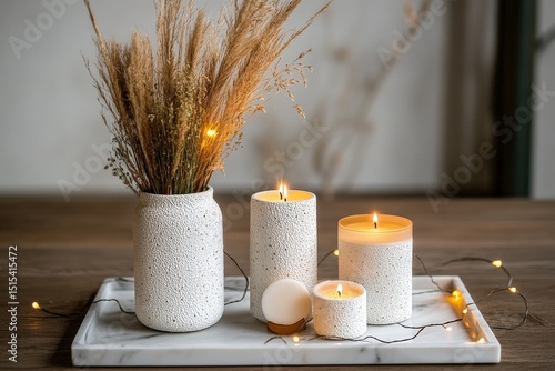 Cozy Indoor Decor With Candles and Dried Flowers for a Warm Evening Ambiance