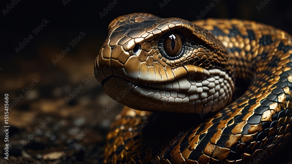 Fototapeta premium Close-up of a snake's head and coiled body