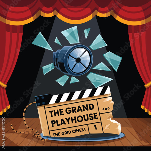 vector icons for cinema, Director's Chair , theatrical roles, video tape, cinema shattered spotlight, Theater Ticket
