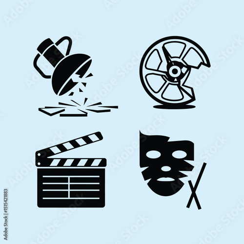 vector icons for cinema, Director's Chair , theatrical roles, video tape, cinema shattered spotlight, Theater Ticket
