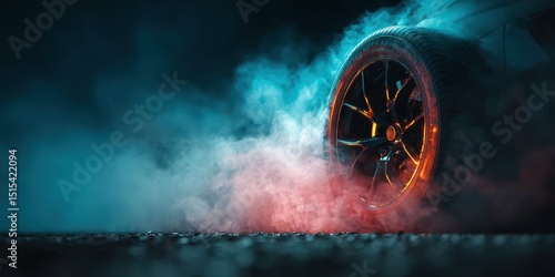 Sport Car Tire Burning Rubber Creating Smoke Cloud