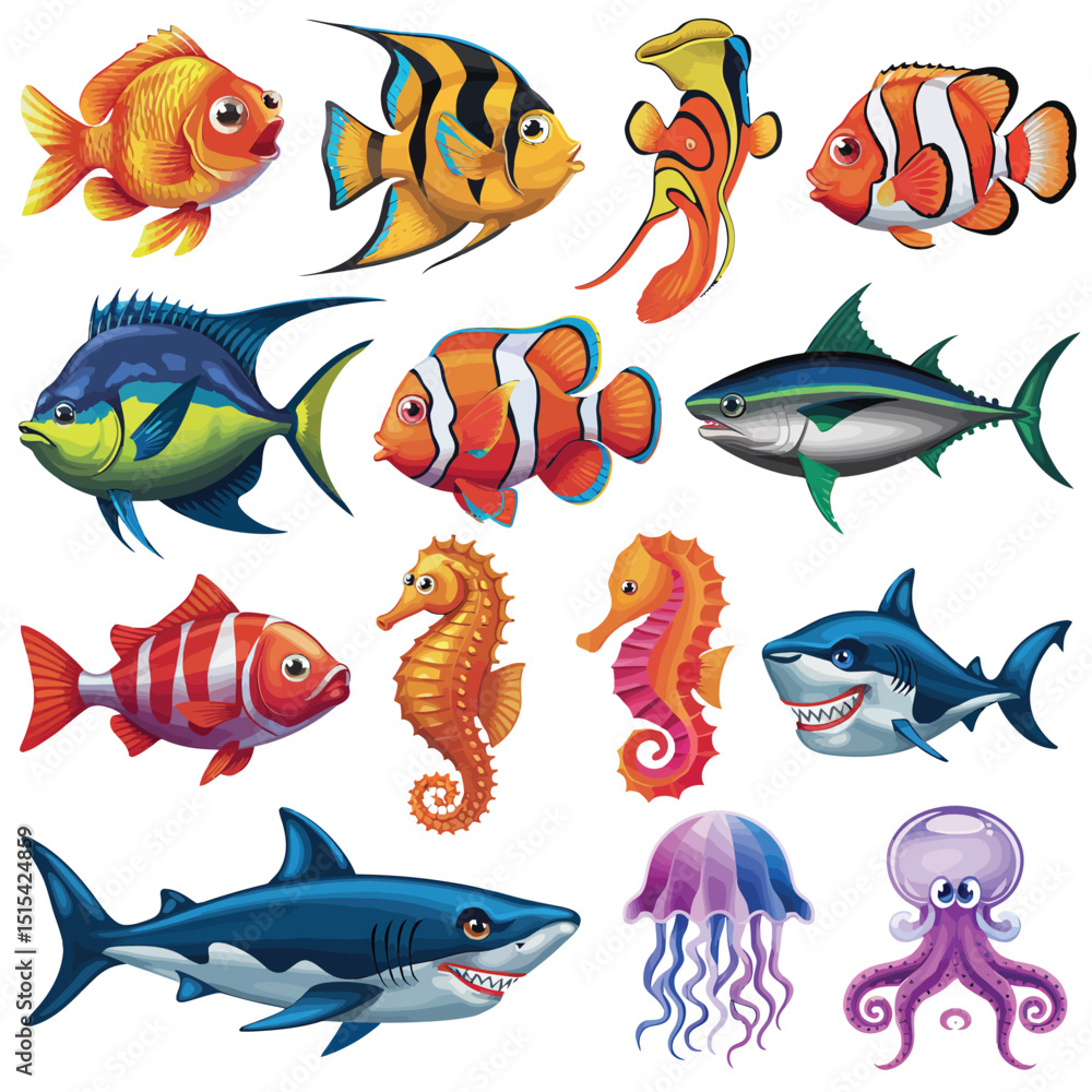Naklejka premium illustrations vector design for sea beach marine creatures icon sword tail fish design items