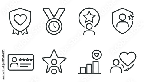 Community contribution icons set – outline, volunteer, social support symbols