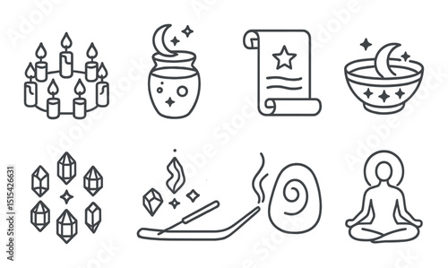 Astrology and ritual symbols icons set – outline, mystical and spiritual graphics