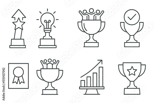 Corporate trophy outline icons set – award, achievement, success symbols