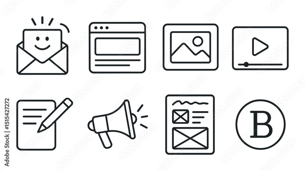 Email and communication linear icons set – outline, messaging and digital symbols Email and communication linear icons set – outline, messaging and digital symbols