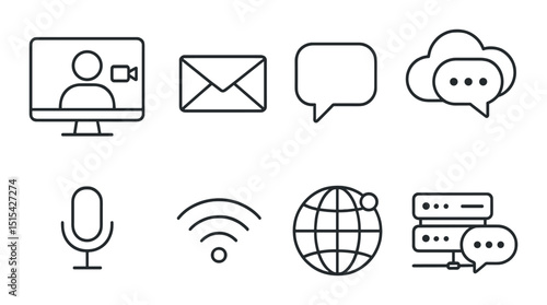 Digital communication outline icons set – simple messaging and connectivity symbols