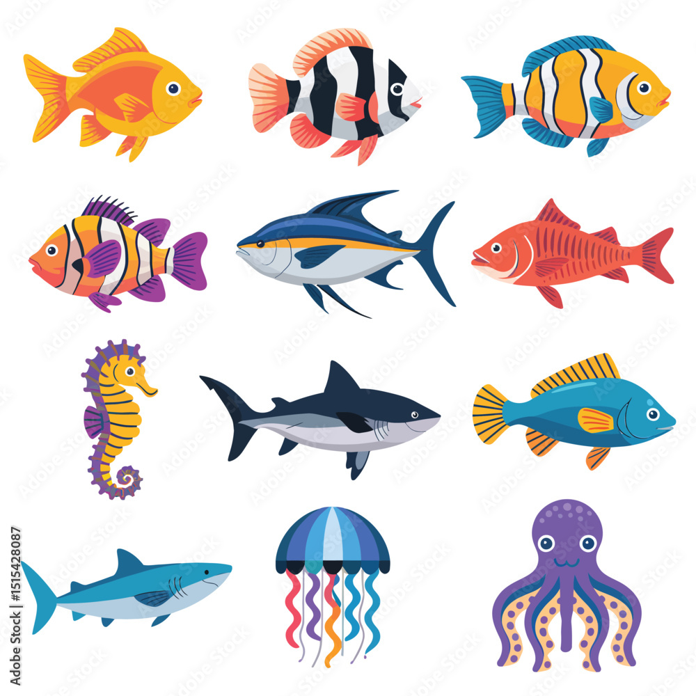 Fototapeta premium illustrations vector design for sea beach marine creatures icon sword tail fish design items 
