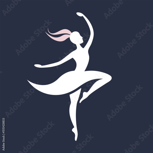 Graceful dancer performing an elegant ballet pose with flowing movement and artistic expression in a minimalist vector design