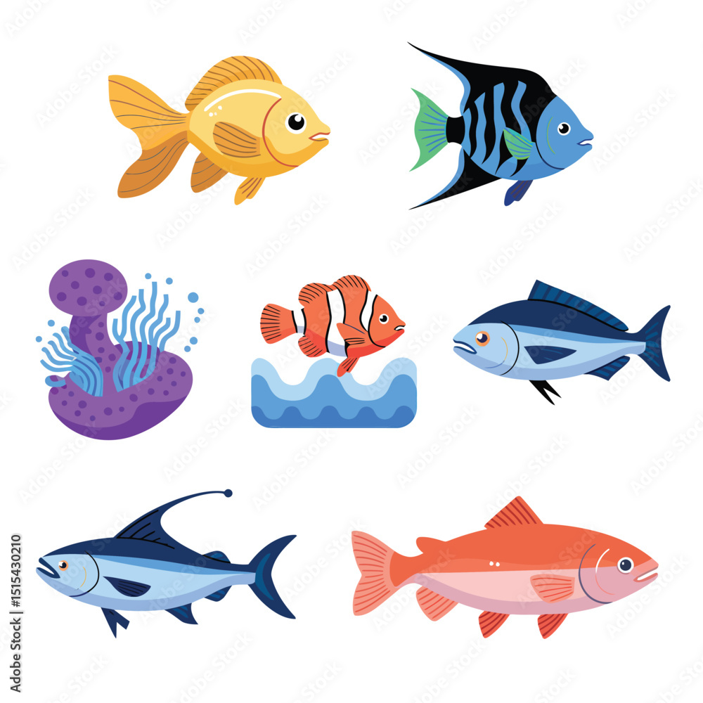 Naklejka premium illustrations vector design for sea beach marine creatures icon sword tail fish design items