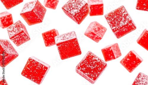 Red Candy Cubes Falling White.