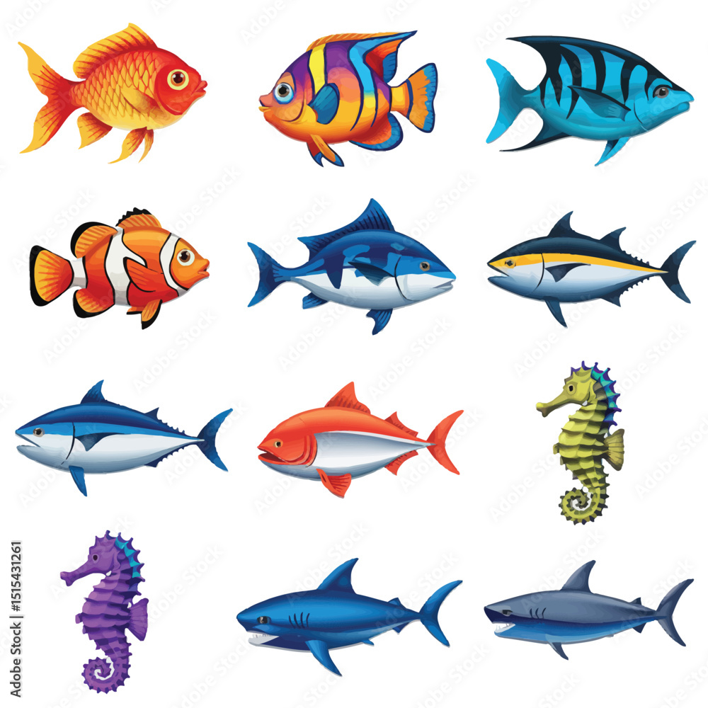 Naklejka premium illustrations vector design for sea beach marine creatures icon sword tail fish design items