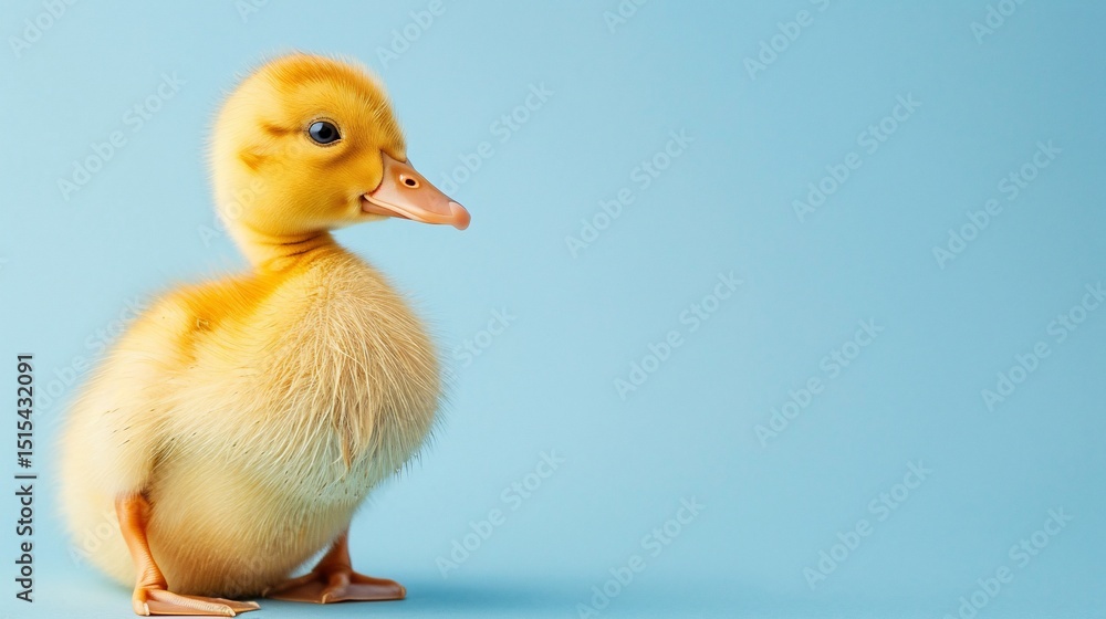 Cute, fluffy yellow duckling on light blue background Cute, fluffy yellow duckling on light blue background