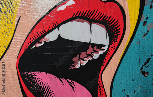 A beautiful girl or young woman is depicted screaming in a pop art retro comic style cartoon modern illustration