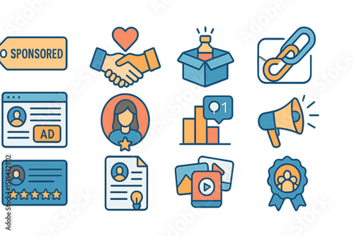 Digital marketing icons: ads, analytics, engagement, branding, promotion strategies