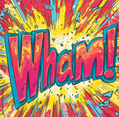 The phrase 'WHAM' is often depicted in a comic speech bubble, reminiscent of the pop art style