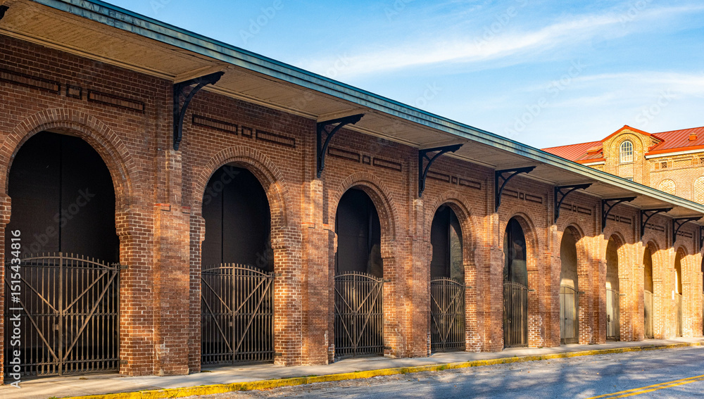 Fototapeta premium Brick Arches and Iron Gates in Savannah Georgia