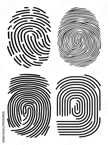 Detailed Black Fingerprint Collection on Transparent Background for Forensic and Security Design