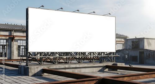 Blank Billboard Mockup on Rooftop of Industrial Building Advertising Template