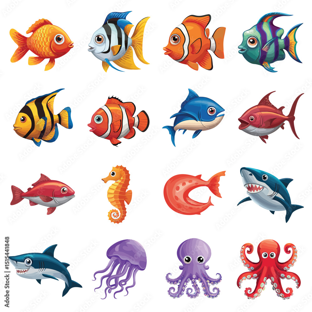Naklejka premium illustrations vector design for sea beach marine creatures icon sword tail fish design items