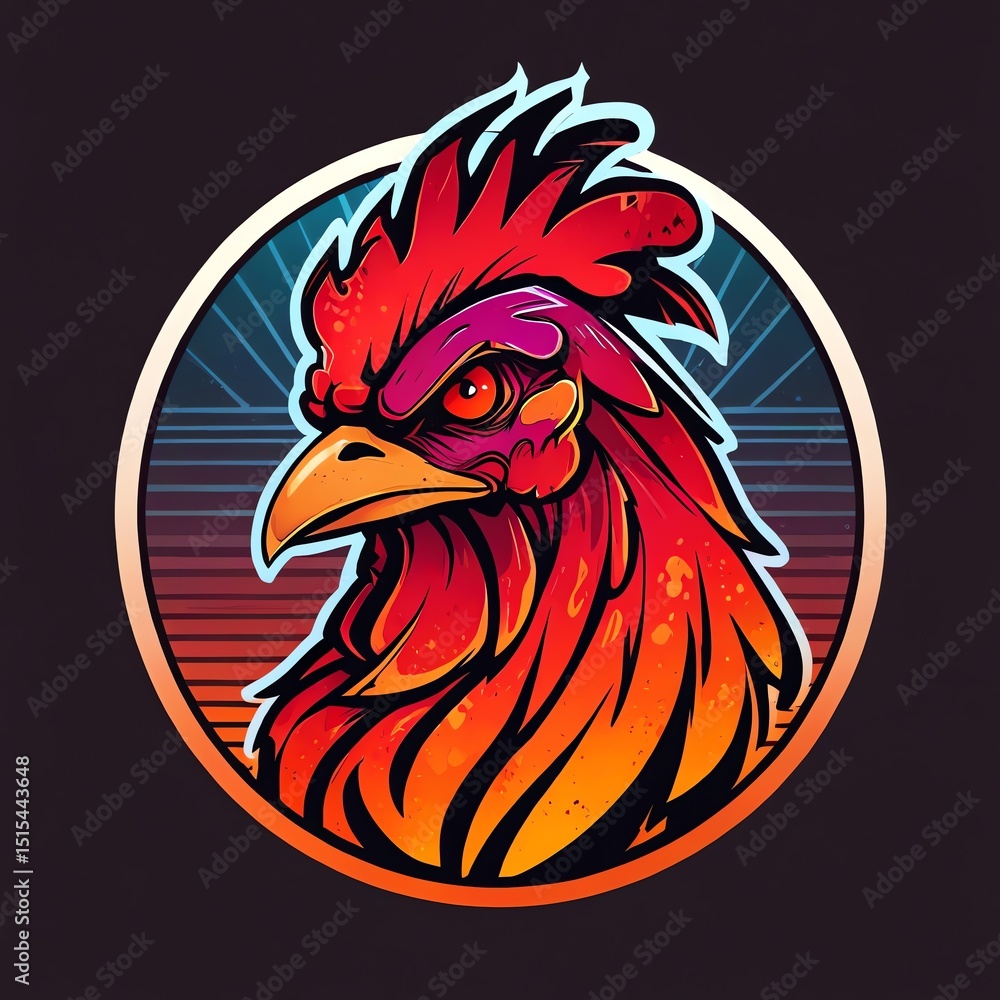 Retro Rooster: A Fiery 80s Style Cock Illustration Retro Rooster: A Fiery 80s Style Cock Illustration