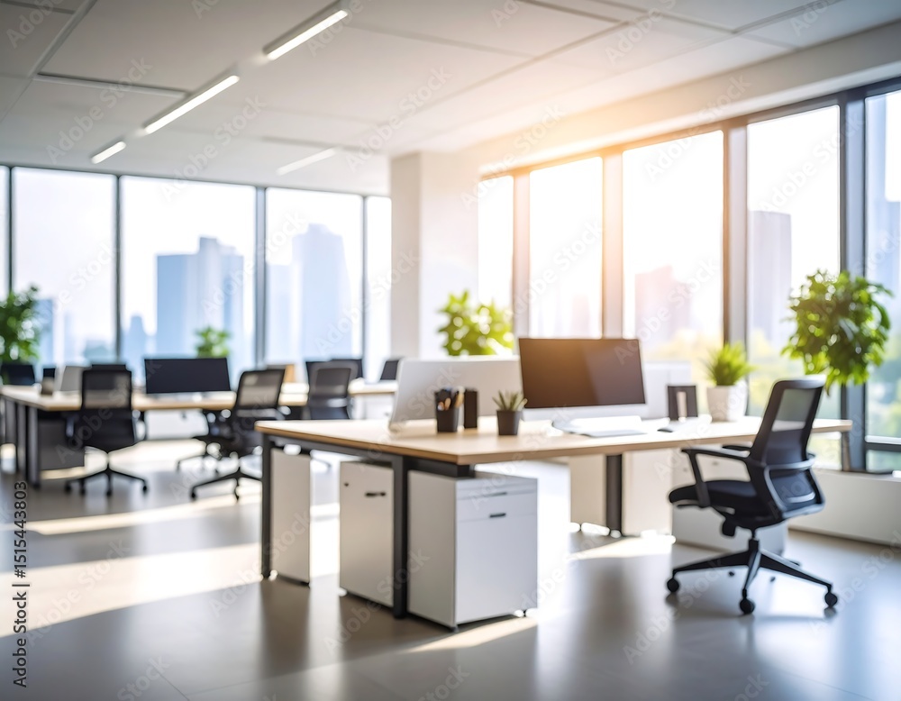 Fototapeta premium Modern office space with city view (1)