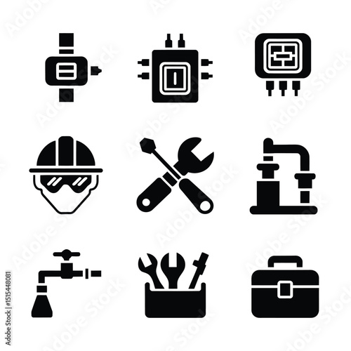  vector icons representing home fix and factory maintenance, gas and electricity maintenance                              

